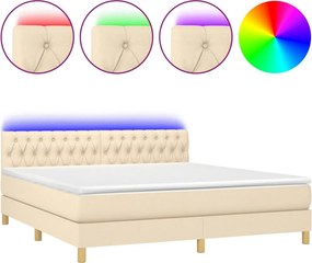 vidaXL Κρεβάτι Boxspring με Στρώμα &amp; LED Κρεμ 180x200 εκ. Υφασμάτινο