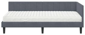 vidaXL Κρεβάτι Γωνίας με στρώμα Σκούρο γκρι 90 x 190 cm Βελούδο