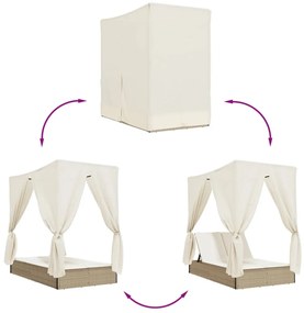 vidaXL Ξαπλώστρα Διπλή Μπεζ από Συνθετικό Ρατάν με Οροφή / Κουρτίνες