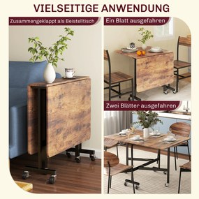 HOMCOM Αναδιπλούμενο Τραπέζι Τραπεζαρίας, Κατάλληλο για έως 6 άτομα, με 6 Ρόδες και Φρένα, για Μικρούς Χώρους, Καφέ