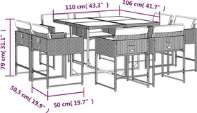 vidaXL Σετ Τραπεζαρίας Κήπου 9 τεμ. Γκρι Συνθ. Ρατάν με Μαξιλάρια