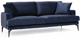 Καναπές 3θέσιος Fortune pakoworld βελούδο μπλε-μαύρο 205x88x90εκ
