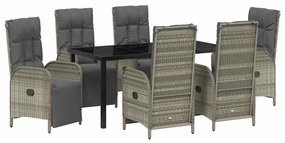 vidaXL Σέτ φαγητού για κήπο με μαξιλάρι 7 pcs Γκρι Πολυ ράταν