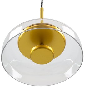 GloboStar® CHARLOTTE 00742 Μοντέρνο Κρεμαστό Φωτιστικό Οροφής Μονόφωτο Διάφανο Γυάλινο Χρυσό Μεταλλικό CREE LED 5W 500lm 180° AC 85-265V Θερμό Λευκό 2700K Φ23 x Υ23cm