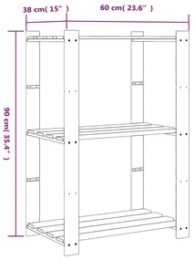 Ραφιέρα με 3 Ράφια Γκρι 60 x 38 x 90 εκ. Μασίφ Ξύλο Πεύκου - Γκρι