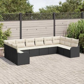 vidaXL Σετ Καναπέ Κήπου 10 pcs Μαύρο και λευκό συνθετικό ρατάν