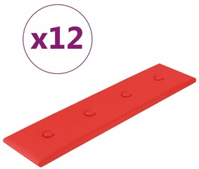 vidaXL Πάνελ Τοίχου 12 τεμ. Κόκκινα 60x15 εκ. 1,08 μ² Συνθ. Δέρμα