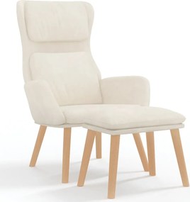 vidaXL Πολυθρόνα Relax Λευκό Κρεμ Βελούδινη με Σκαμπό