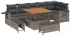 vidaXL Σετ Καναπέ Κήπου με αποθήκευση 9 pcs Γκρι Πολυ ράταν