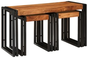 vidaXL Τραπέζια άκρης 3 pcs Καφέ και Μαύρο Μασίφ ξύλο ακακίας