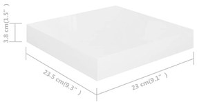 Ράφια Τοίχου Γυαλιστερά Άσπρα 4 Τεμάχια 23x23,5x3,8 εκ. MDF - Λευκό