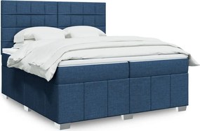 vidaXL Κρεβάτι Boxspring με Στρώμα Μπλε 200x200 εκ. Υφασμάτινο