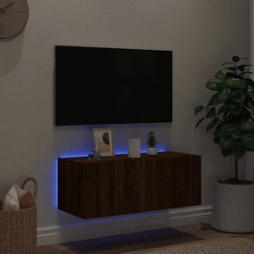 vidaXL Έπιπλο Τοίχου Τηλεόρασης με LED Καφέ Δρυς 80x35x31 εκ.