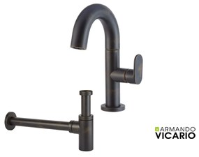 Armando Vicario SLIM Μπαταρία Νιπτήρος με βαλβίδα clic-clac &amp; Σιφών νιπτήρος Rusty Black