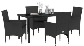 vidaXL Σέτ φαγητού για κήπο με μαξιλάρι 5 pcs Μαύρο Πολυ ράταν
