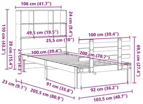 Κρεβάτι Βιβλιοθήκη Χωρίς Στρώμα 100x200 εκ. Μασίφ Ξύλο Πεύκο - Λευκό