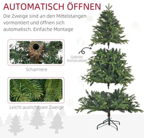 HOMCOM Τεχνητό Χριστουγεννιάτικο Δέντρο, Ρεαλιστική Εμφάνιση, Ανθεκτικό στη Φωτιά, Στιβαρή Μεταλλική Βάση, 183 cm, Πράσινο