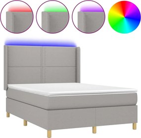 vidaXL Κρεβάτι Boxspring με Στρώμα &amp; LED Αν.Γκρι 140x200εκ. Υφασμάτινο