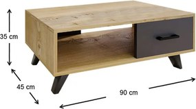 Τραπεζάκι σαλονιού Gilbert Megapap χρώμα sapphire oak - ανθρακί 90x45x35εκ.