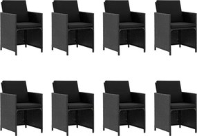 vidaXL Σετ Τραπεζαρίας Εξ. Χώρου 9 τεμ. Μαύρο Συνθ. Ρατάν με Μαξιλάρια