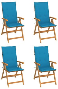 3065534 vidaXL Καρέκλες Κήπου 4 τεμ. από Μασίφ Ξύλο Teak με Μπλε Μαξιλάρια Μπλε, 1 Τεμάχιο