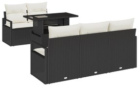vidaXL Σετ 6 Τεμαχίων Καναπέ Κήπου με Μαξιλάρια Μαύρο Poly Rattan