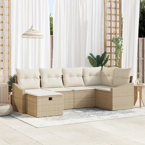 vidaXL Σετ Καναπέδων 6 Τεμαχίων με Μαξιλάρια Μπεζ Πολυ Ρατάν
