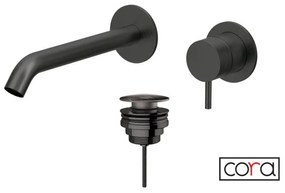 Cora Cosmo Μπαταρία νιπτήρος θερμομικτική εντοιχισμού PVD &amp; Βαλβίδα clic-clac AISI316 Black Brushed