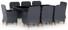 vidaXL Τραπεζαρία Εξ. Χώρου 9 τεμ Σκούρο Γκρι Συνθ. Ρατάν με Μαξιλάρια