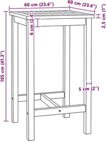 vidaXL Τραπέζι μπαρ Φυσικό 60 x 60 x 105 cm Στερεό Τίκ