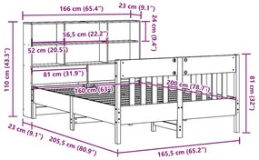 Σκελετός Κρεβατιού Χωρίς Στρώμα 160x200 εκ Μασίφ Ξύλο Πεύκου - Καφέ