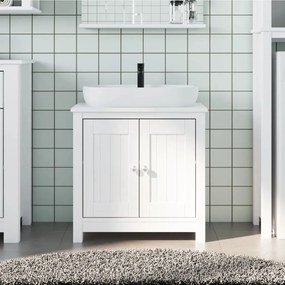vidaXL Ντουλάπι Νιπτήρα BERG Λευκό 60 x 34 x 59 εκ. Μασίφ Ξύλο Πεύκου