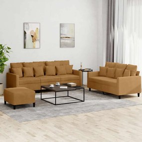 vidaXL Πολυθρόνες Σετ 3 Τεμαχίων Καφέ από Βελούδο με Μαξιλάρια