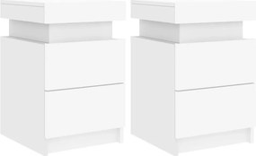 vidaXL Κομοδίνα με Φώτα LED 2 Τεμ. Λευκά 35 x 39 x 55 εκ.