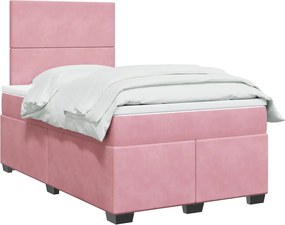 vidaXL Κρεβάτι Boxspring με Στρώμα Ροζ 120x190 εκ. Βελούδινο