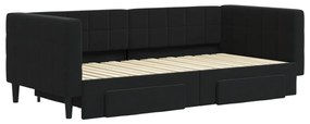 vidaXL Καναπές Κρεβάτι Συρόμενος Μαύρο 90x190 εκ. Βελούδο &amp; Συρτάρια