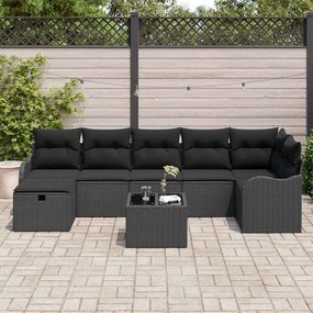 vidaXL Σετ Καναπέ Κήπου με μαξιλάρι 8 pcs Μαύρο Πολυ ράταν
