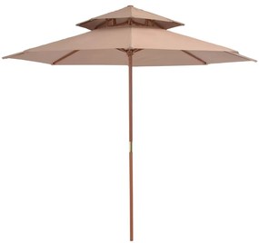 vidaXL Ομπρέλα Κήπου με Διπλή Οροφή Χρώμα Taupe 270 εκ. με Ξύλινο Ιστό