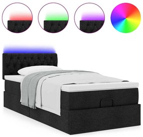 vidaXL Οθωμανικό κρεβάτι με στρώμα &amp; LEDs Μαύρο 90x200 cm Ύφασμα