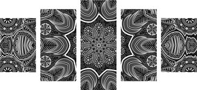 Εικόνα 5 τμημάτων Indian Mandala με λουλουδάτο μοτίβο σε μαύρο & άσπρο