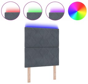 vidaXL LED Κεφαλάρι Σχεδίαση Διαμαντένιων Μπλοκ Σκούρο Γκρι 80 εκ. Βελούδο