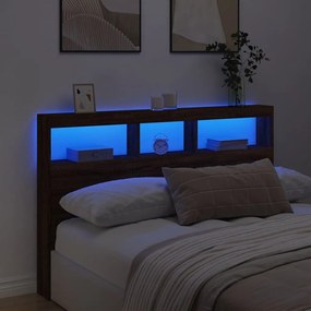 vidaXL Κεφαλάρι με Αποθηκευτικό Χώρο &amp; LED Καφέ Δρυς 160x17x102 εκ.