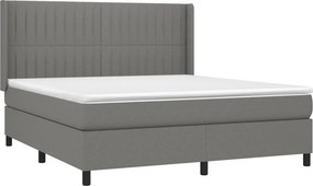 vidaXL Κρεβάτι Boxspring με Στρώμα &amp; LED Σκ.Γκρι 180x200 εκ Υφασμάτινο