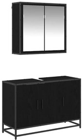 vidaXL Σετ Επίπλων Μπάνιου με ράφι 2 pcs Μαύρη Οξυά Επεξεργασμένο ξύλο