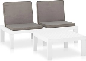 vidaXL Σαλόνι Κήπου 2 Τεμαχίων Λευκό Πλαστικό με Μαξιλάρια