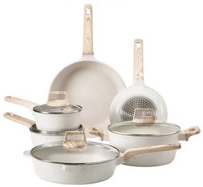 VEVOR 17 Piece Pots and Pans Set Granite Nonstick Kitchen Cookware White