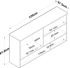 Ντουλάπι Τοίχου Καρυδί / Λευκό FAFRAR 120x27.5x61.8