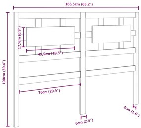 vidaXL Κεφαλάρι Κρεβατιού Μαύρο 165,5x4x100 εκ. από Μασίφ Ξύλο Πεύκου