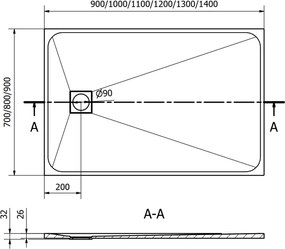 Mexen Bert ορθογώνιος δίσκος ντους SMC 120 x 70 cm, λευκός - 4K107012