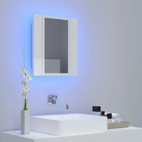 Ντουλάπι Μπάνιου με Καθρέφτη &amp; LED Γυαλιστερό Λευκό Ακρυλικός - Λευκό